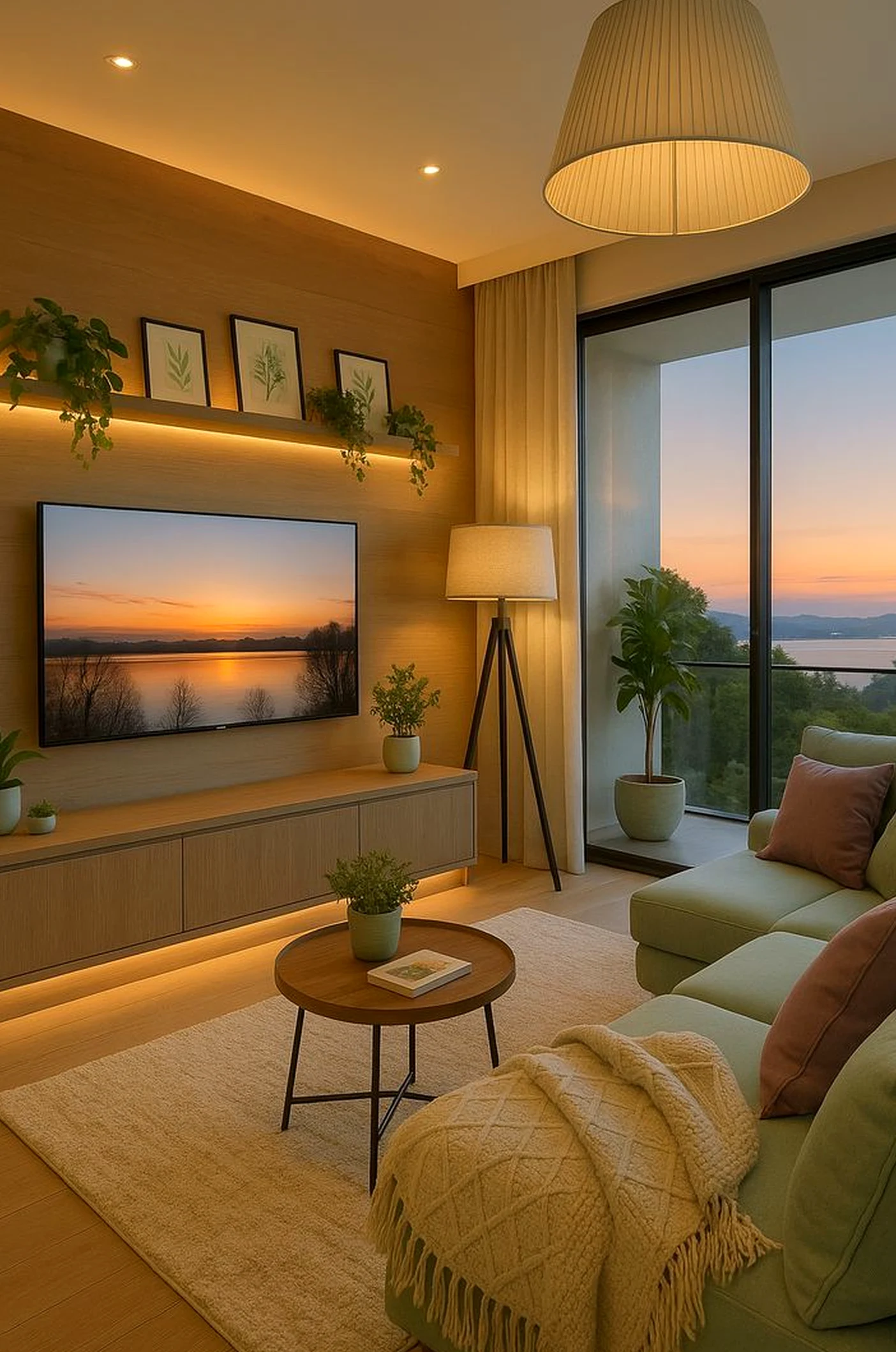 Subtle ceiling detail adds a clear layer of rhythm, helping the wall feel ready for quiet use.