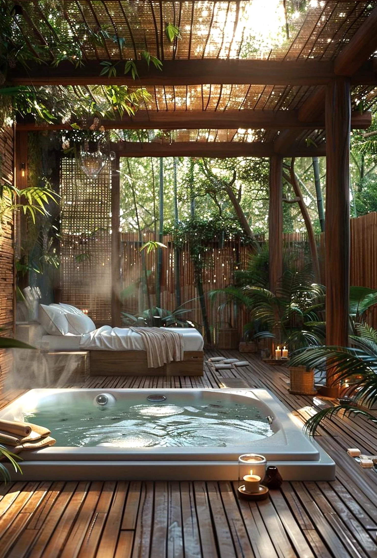 Simple wooden deck brings a useful note of rhythm, making the entry feel bright but not busy.