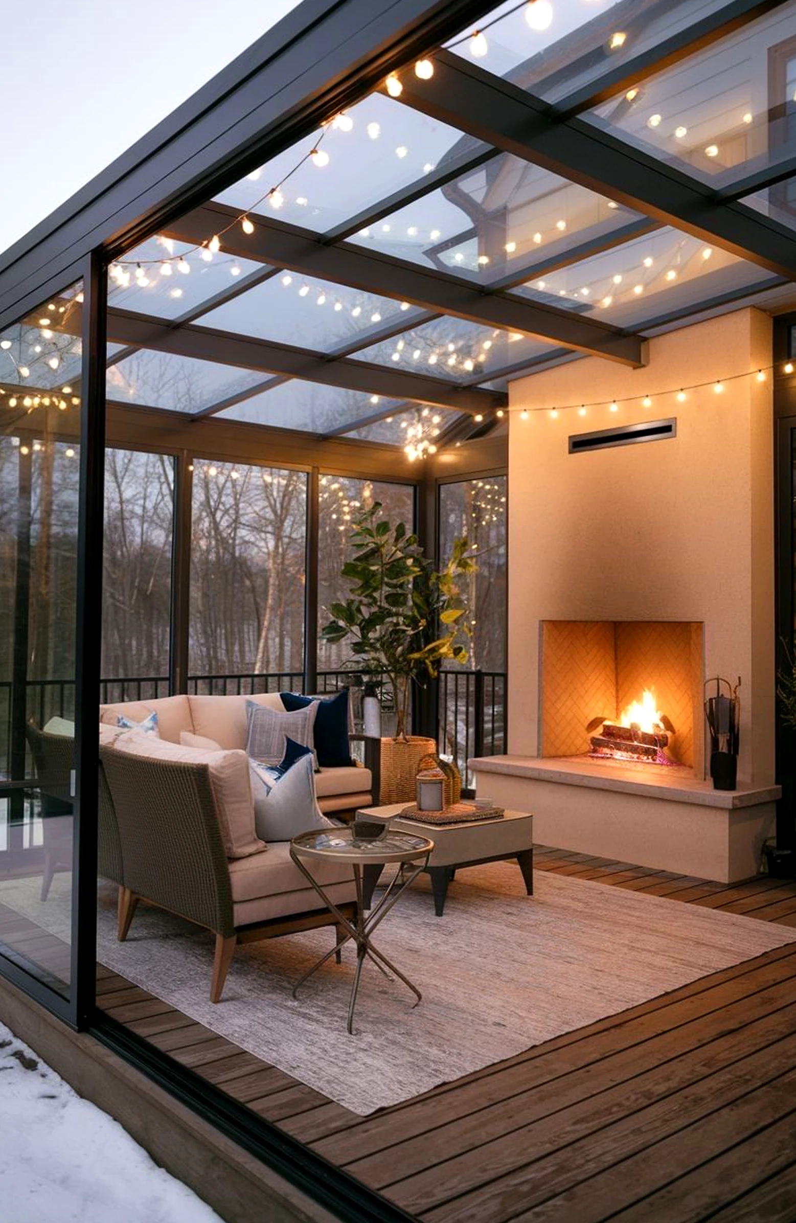 Compact arched doorway draws attention to charm while the view stays warm without clutter.