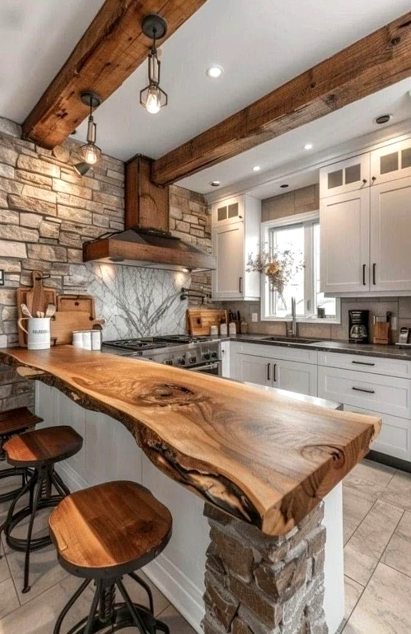 Calm stone terrace frames the entry with comfort, making the scene feel clear and inviting.