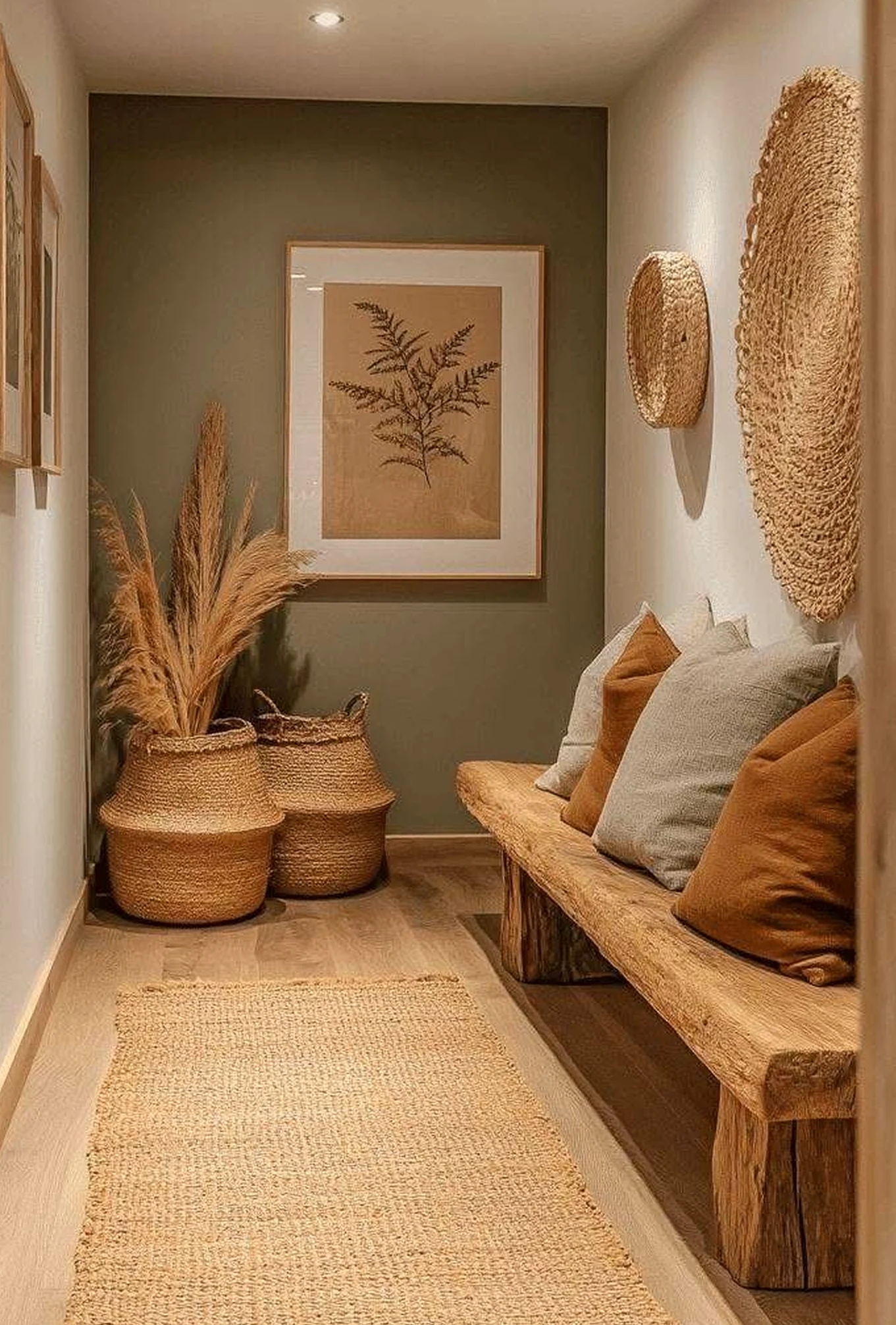 Layered plant shelf gives the design more depth, so the whole view feels quietly finished.