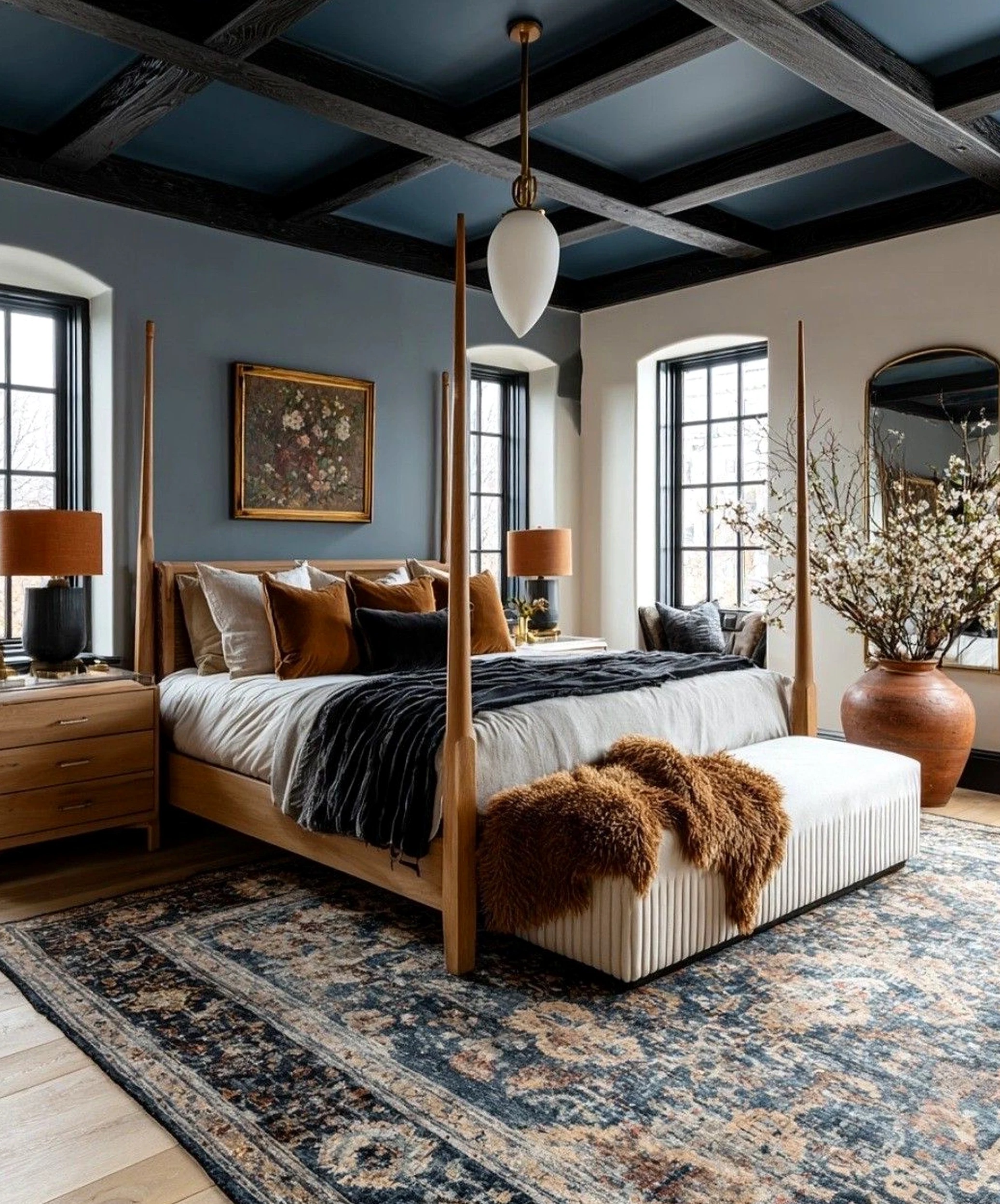 Tactile painted door adds a clear layer of depth, helping the arrangement feel easy to enjoy.