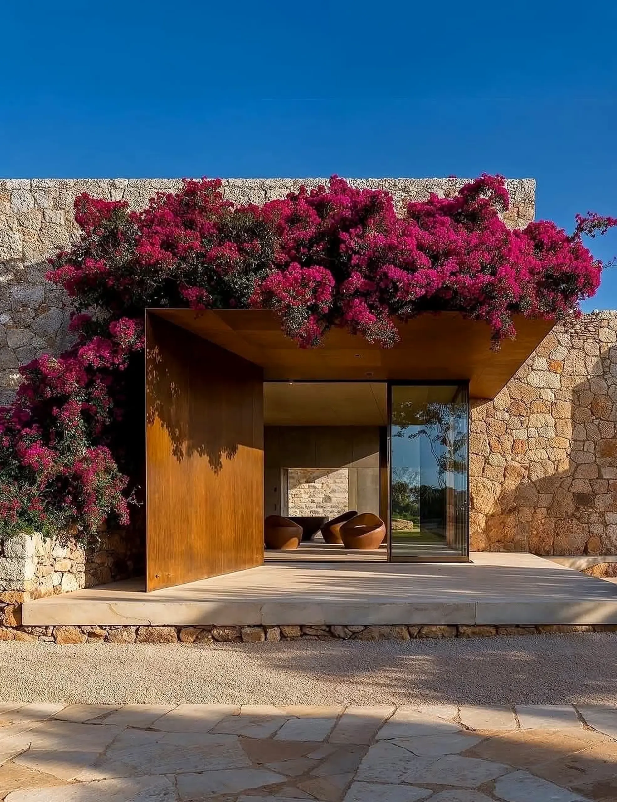 Open arched doorway brings a useful note of softness, making the composition feel fresh and intentional.