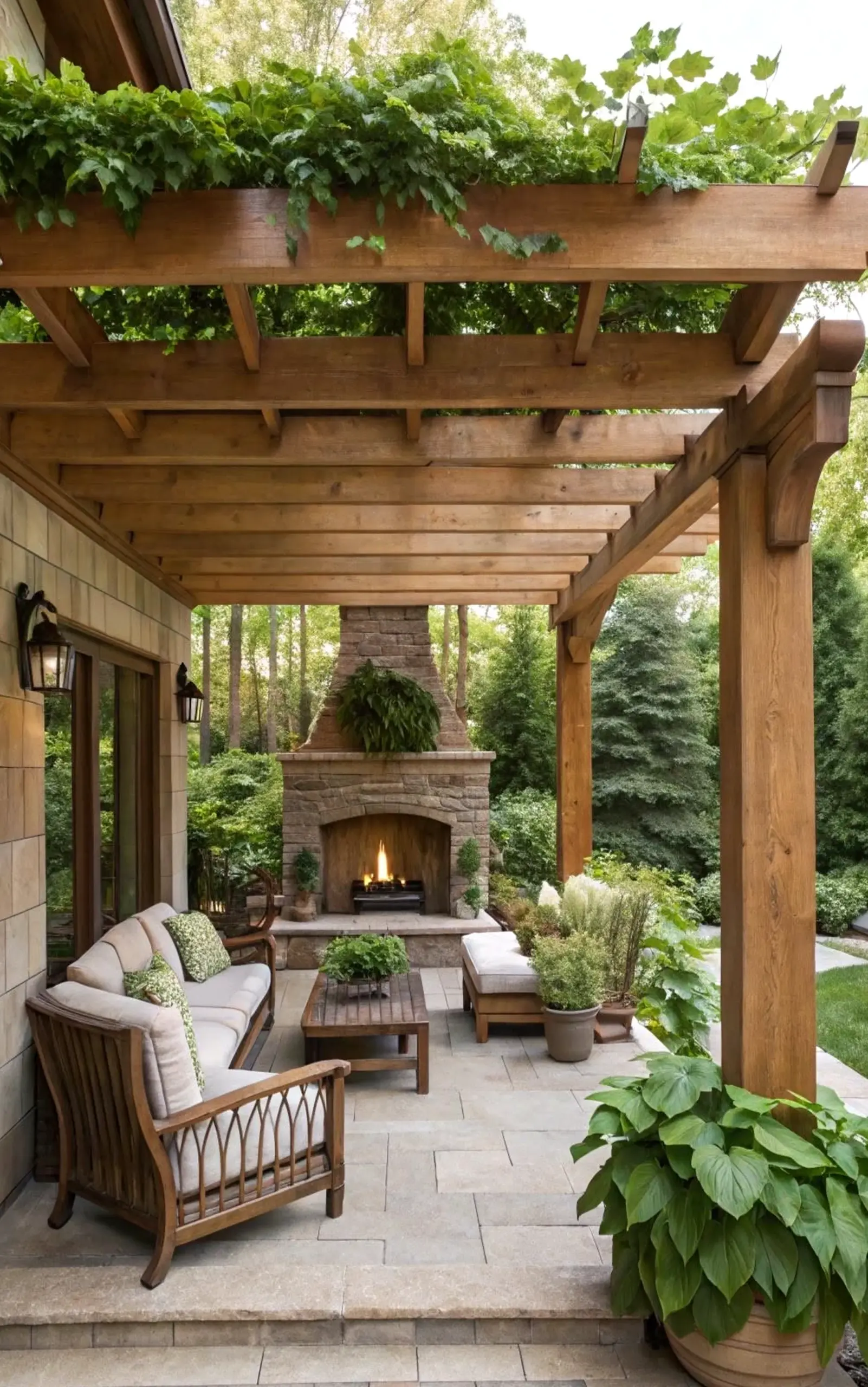 Quiet arched doorway draws attention to softness while the garden edge stays clear and inviting.