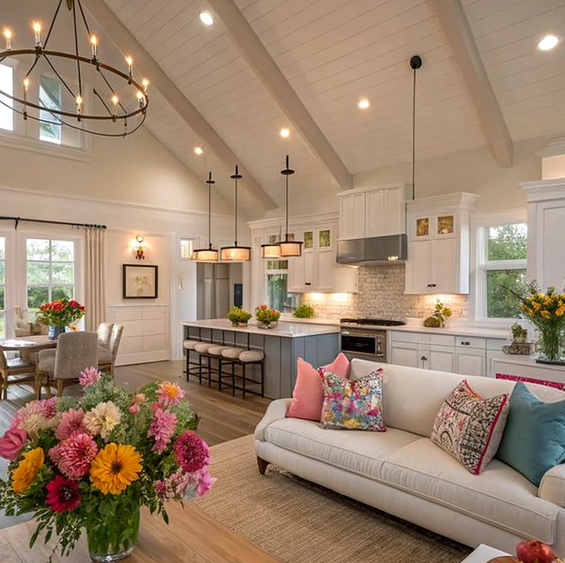 Simple floral bed anchors the setting with depth, giving the view a mood that feels pleasantly composed.