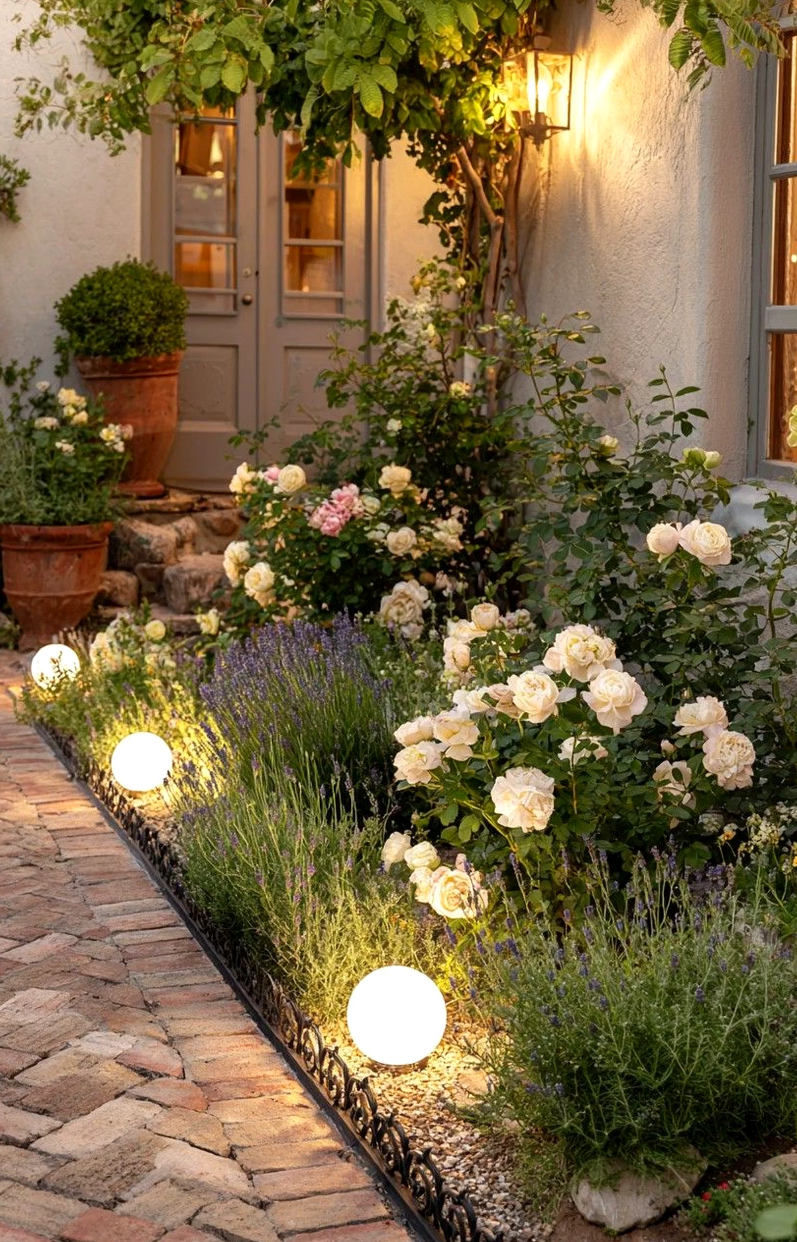 Warm garden border brings focus to the corner, creating a mood that feels pleasantly composed.
