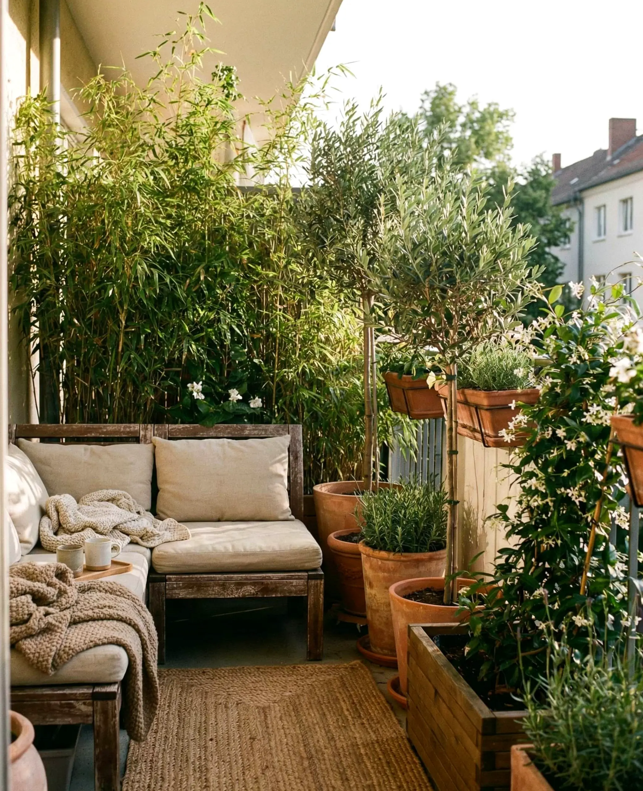 Natural arched doorway adds a clear layer of movement, helping the composition feel settled and welcoming.