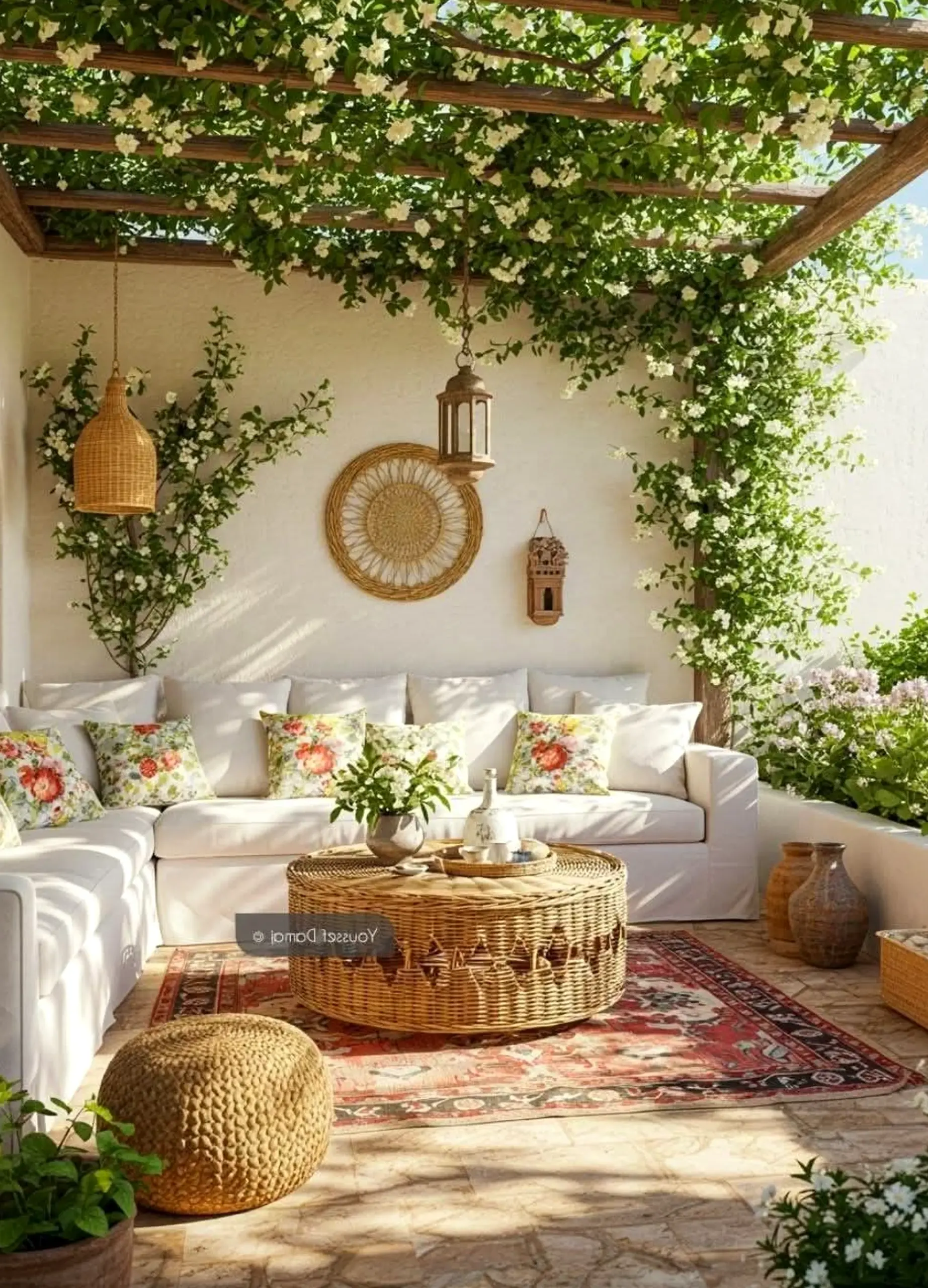 Quiet woven chair draws attention to balance while the setting stays personal and relaxed.