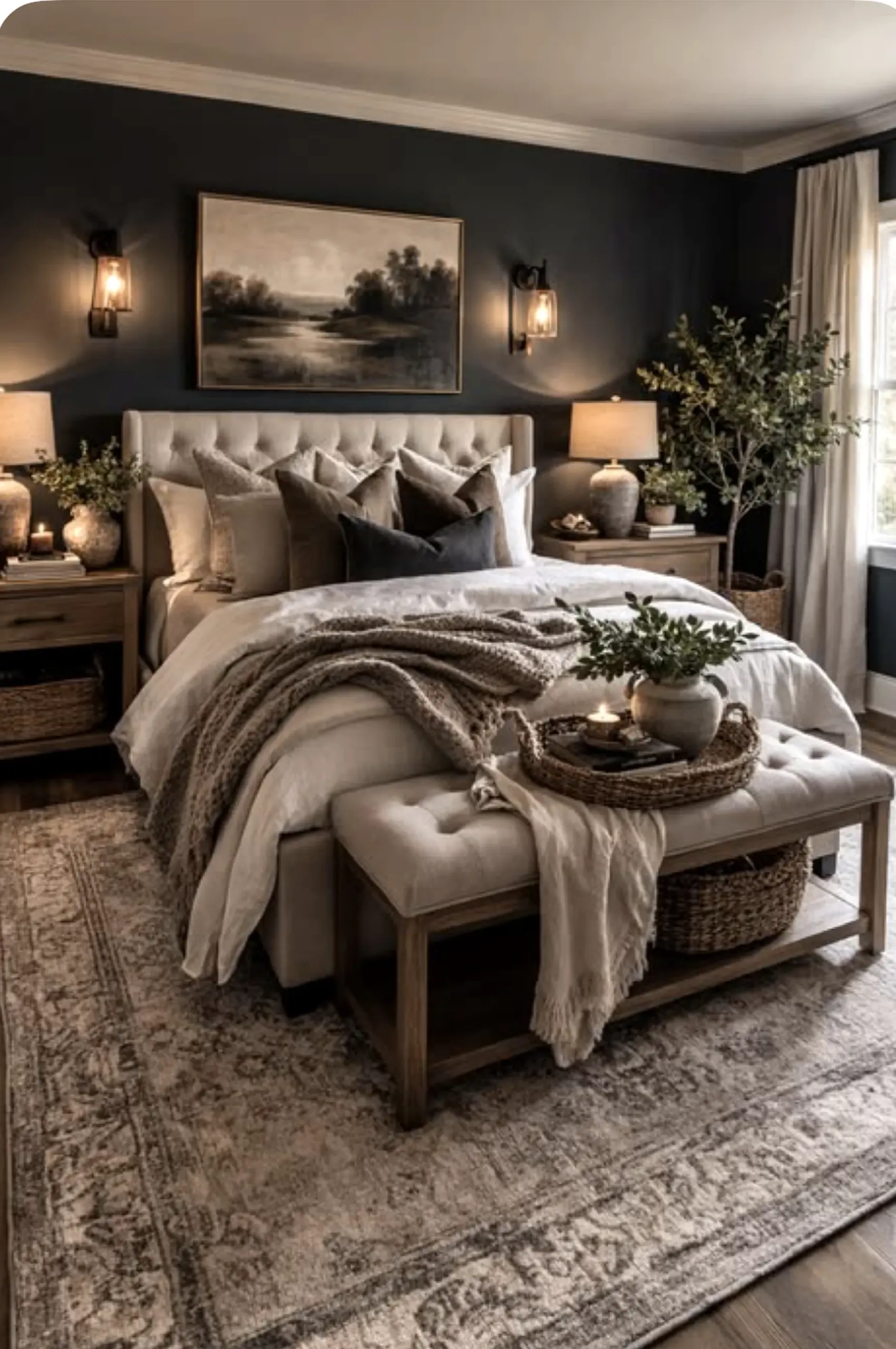 Relaxed wall niche introduces ease into the entry, keeping the atmosphere soft at the edges.