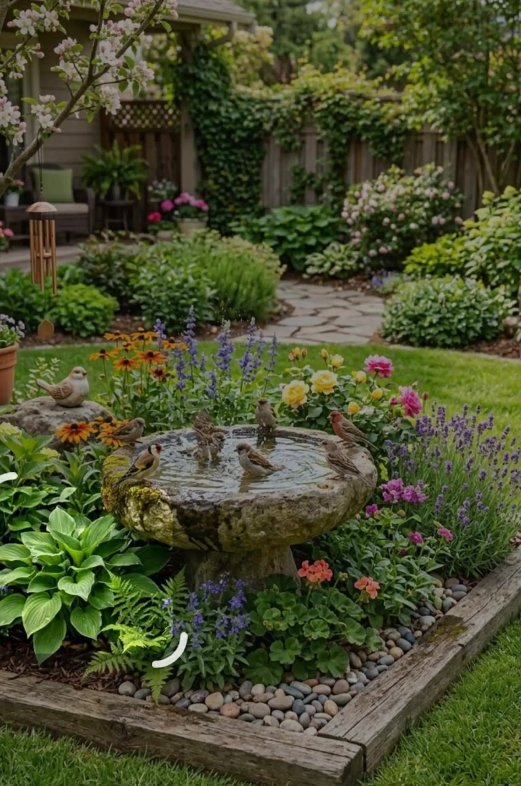 Inviting stone path adds detail across the corner, giving the decor a finish that feels settled and welcoming.