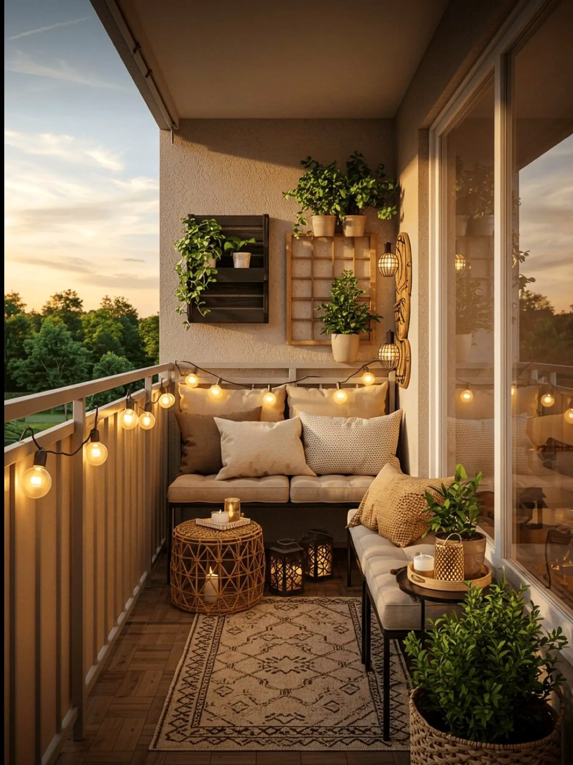 Compact sink area draws attention to detail while the outdoor space stays visually grounded.