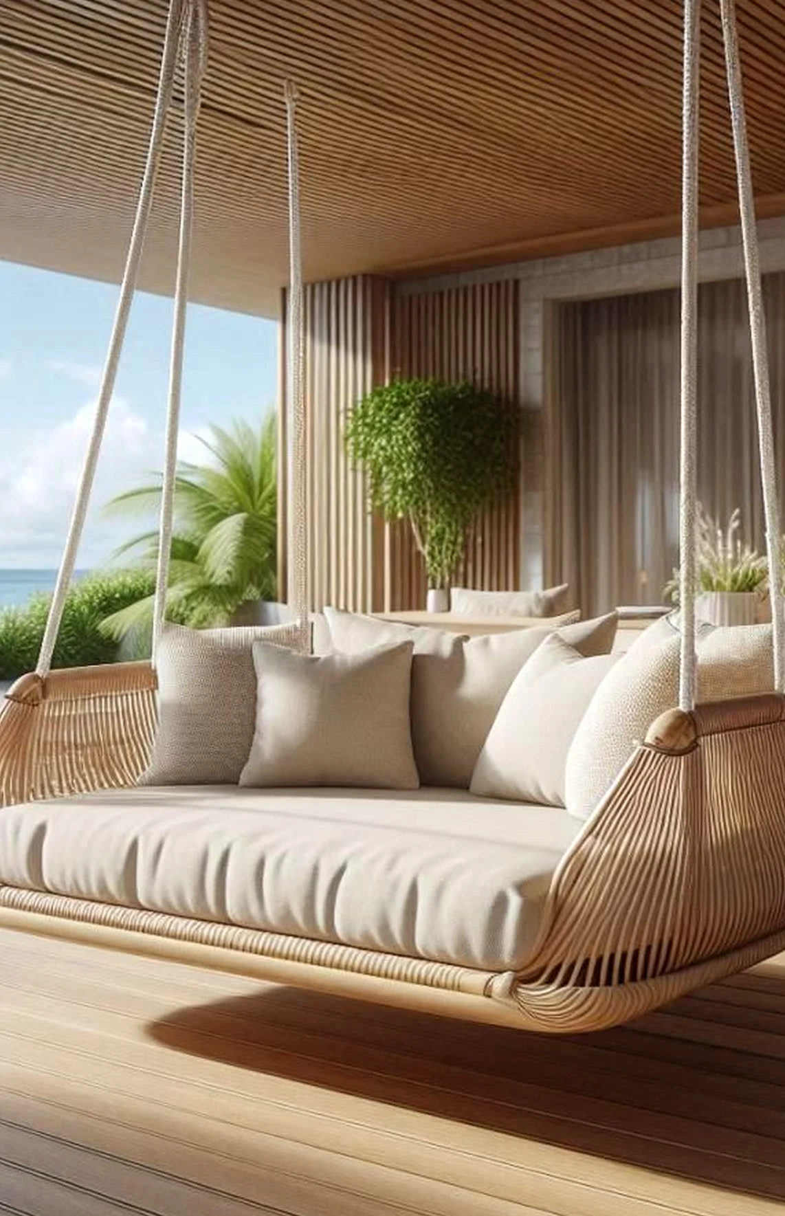 Relaxed entry console draws attention to light while the sitting area stays warm without clutter.
