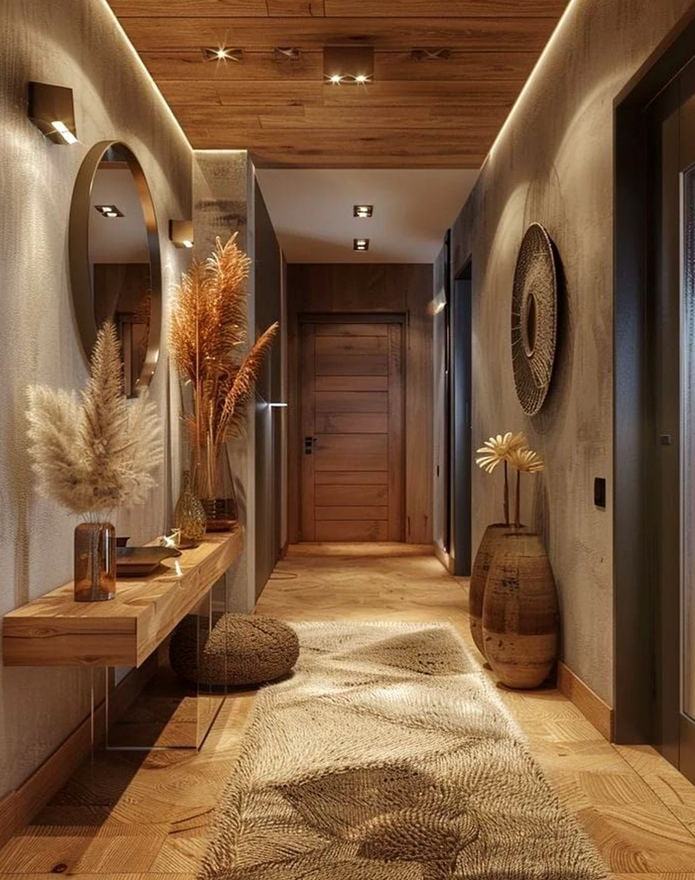 Sculptural neutral bedroom adds texture across the entry, giving the decor a finish that feels easy to enjoy.