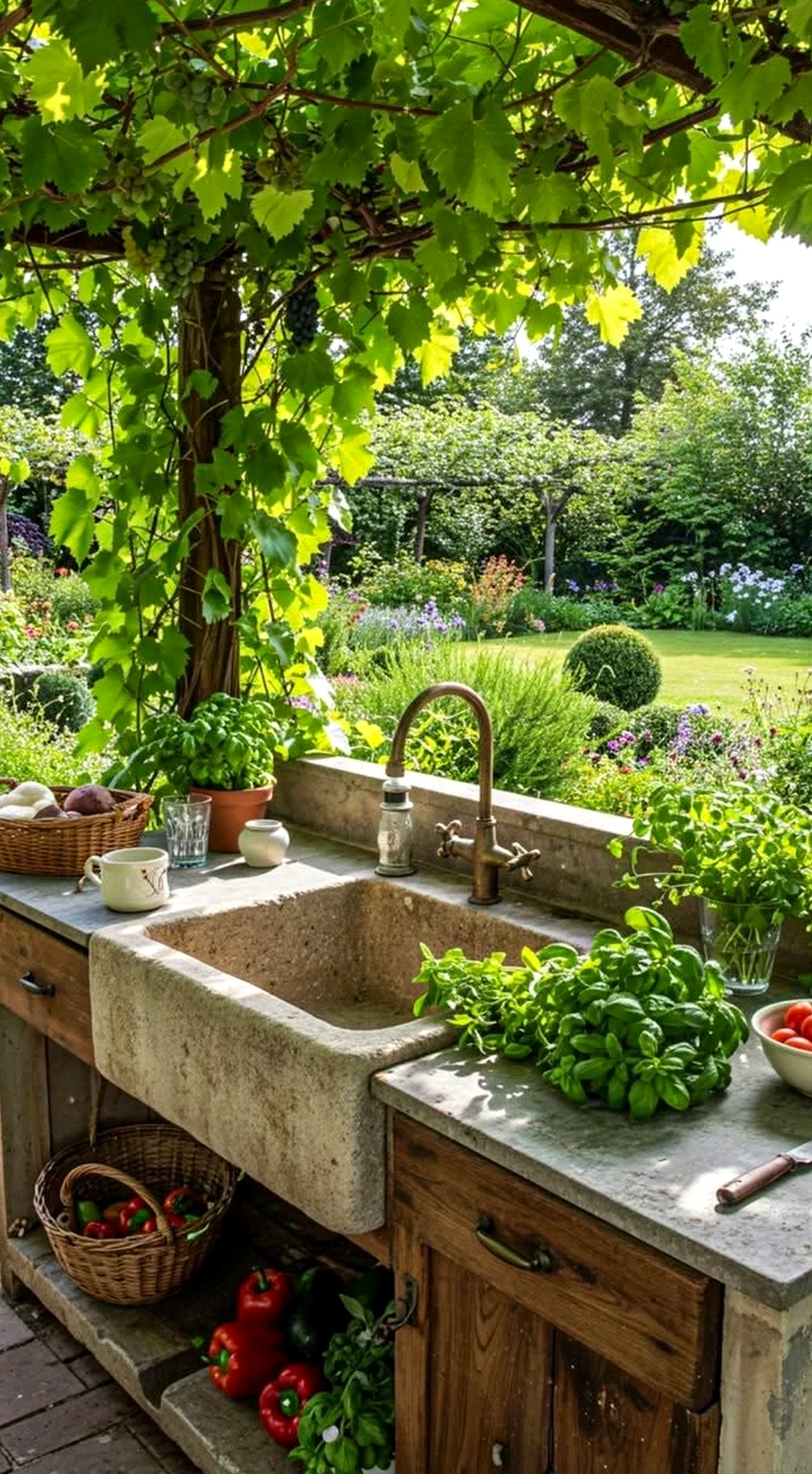 Calm stone terrace introduces order into the entry, keeping the atmosphere comfortable in daily use.